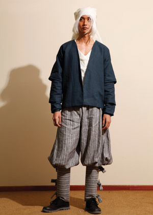 The revolutionary cooling fabric, MKool, developed by Shah Kwok Wei at the IMRE was incorporated into the white scarf of the outfit ἀήρ, meaning air in Greek. Designed by Derek Teong Shi Hong, ἀήρ is the visual expression of a life-sustaining breath of cool, pure air.