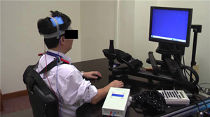Set up for a brain computer interface rehabilitation system incorporating transcranial direct current stimulation.