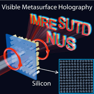 Circularly polarized light passed through silicon nanorods creates a multilayer image. Lower right inset: SEM image of the material.