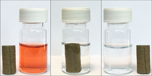 Iron-based coatings with elongated nanoscale ‘fins’ can easily absorb large amounts of dye molecules from contaminated water.