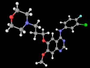 An illustration of the gefitinib drug molecule.