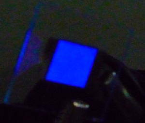 Blue emission from a prototype organic LED.