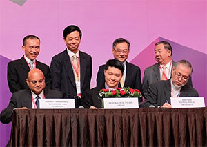 Representatives from A*STAR, Nanyang Technological University and the National Healthcare Group after signing a memorandum of understanding to found the RRIS.