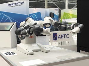 YuMi from ABB is a dual arm collaborative robot that can assemble, pick and sort through small components.