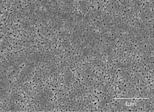 An electron microscopy image of the KNN thin film showing the controlled formation of the crystalline domains responsible for the piezoelectric effect.